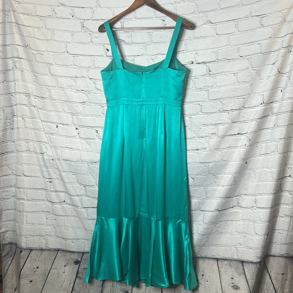 J. Crew Collection Green Satin-Like Ruffle Hem Dress Size 10 Excellent Condition - Picture 2 of 10